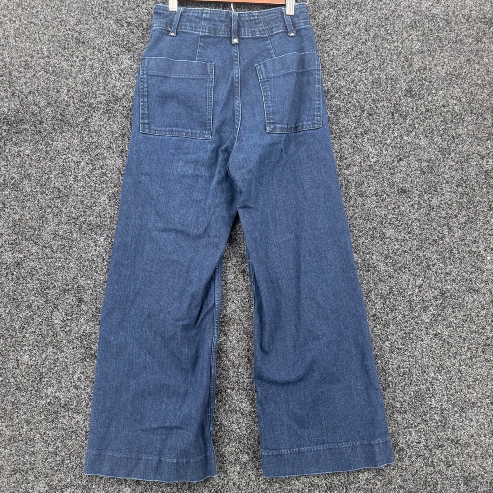 Zara Womens High Waisted Wide Leg Jeans Dark Wash Patch Pocket Denim Size 4